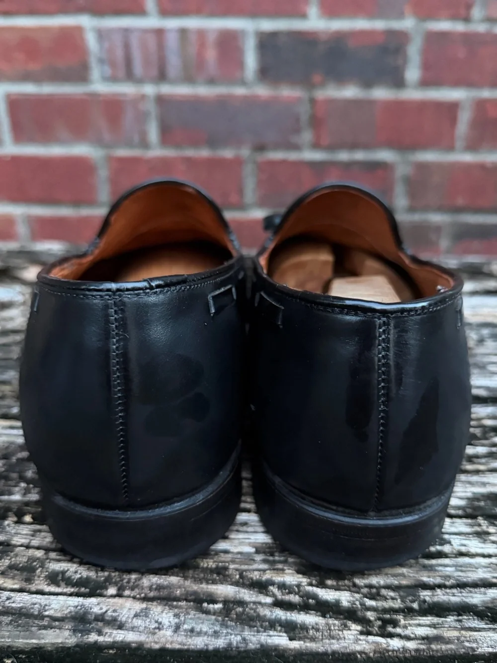 Lands' End Sz 10.5W Black Leather Tassel Slip-On Dress Loafers Made in USA X1